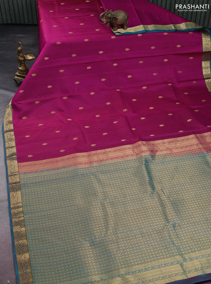 Pure kanchipuram silk saree purple and teal green with zari woven buttas and zari woven border