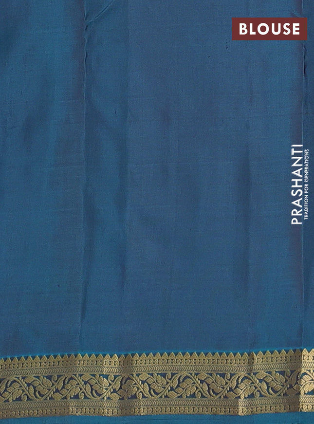Pure kanchipuram silk saree purple and teal green with zari woven buttas and zari woven border