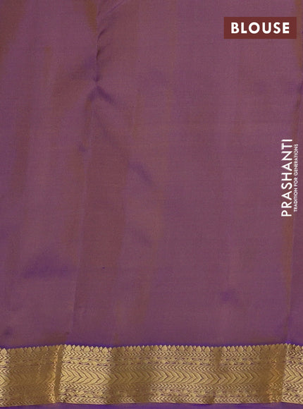 Pure kanchipuram silk saree mustard yellow and dual shade of lavender with allover zari woven buttas and zari woven border