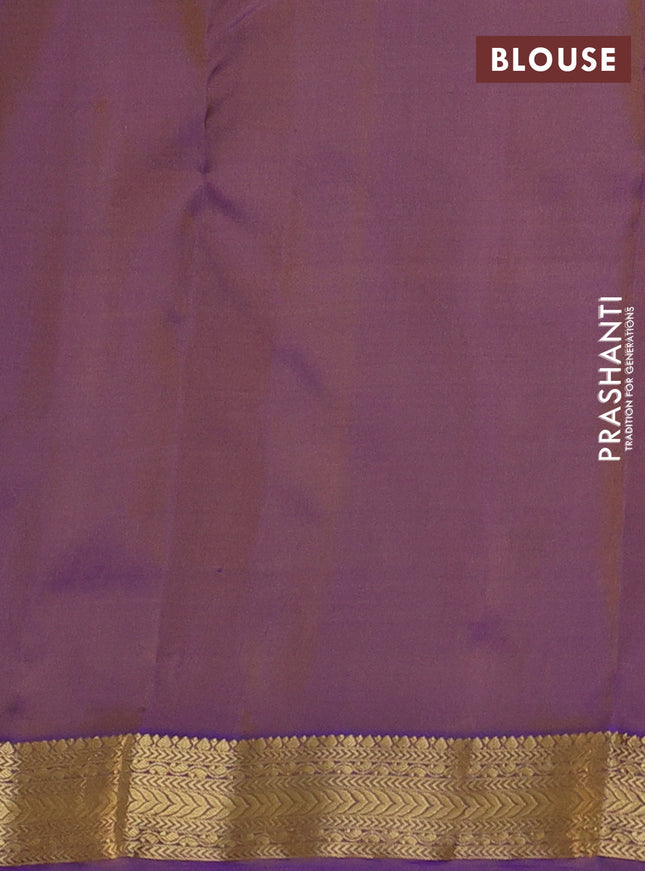 Pure kanchipuram silk saree mustard yellow and dual shade of lavender with allover zari woven buttas and zari woven border