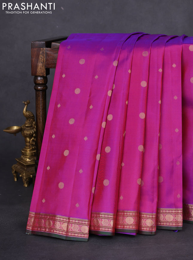Pure kanchipuram silk saree purple and green with zari woven geometric buttas and zari woven border