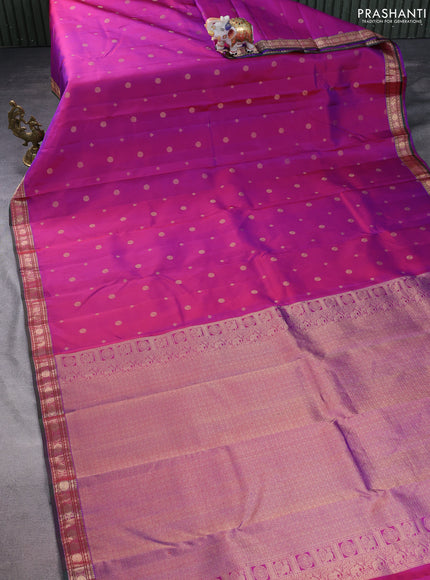 Pure kanchipuram silk saree purple and green with zari woven geometric buttas and zari woven border