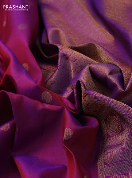 Pure kanchipuram silk saree purple and green with zari woven geometric buttas and zari woven border