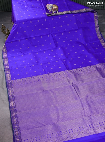 Pure kanchipuram silk saree royal blue and green with zari woven geometric buttas and zari woven border