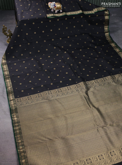 Pure kanchipuram silk saree black and green with zari woven geometric buttas and zari woven border