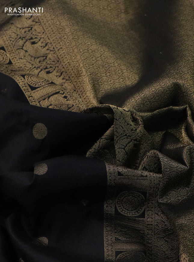 Pure kanchipuram silk saree black and green with zari woven geometric buttas and zari woven border