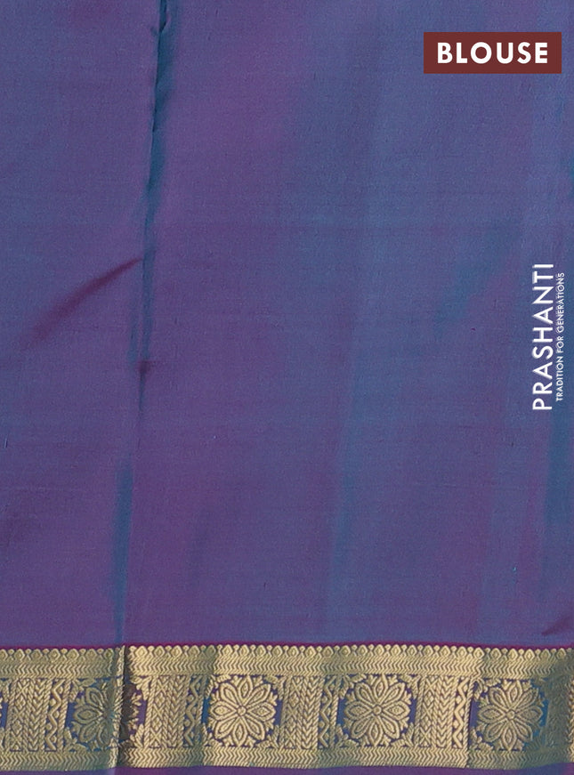 Pure kanchipuram silk saree peacock green and purple with zari woven buttas and zari woven border