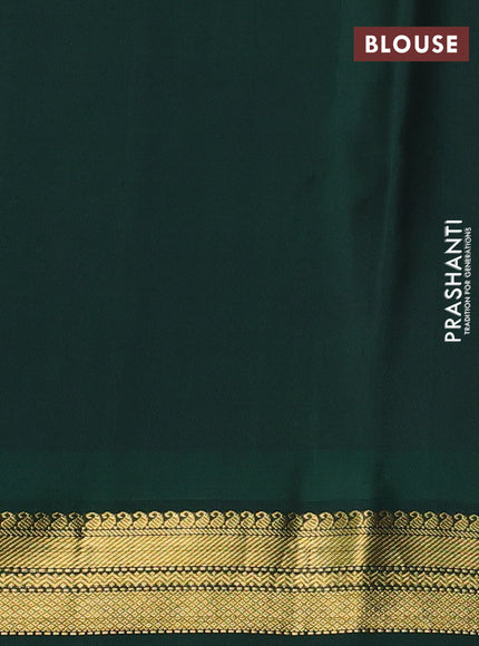 Pure kanchipuram silk saree red and bottle green with plain body and temple design zari woven korvai border