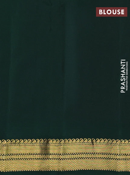 Pure kanchipuram silk saree yellow and bottle green with plain body and temple design zari woven korvai border