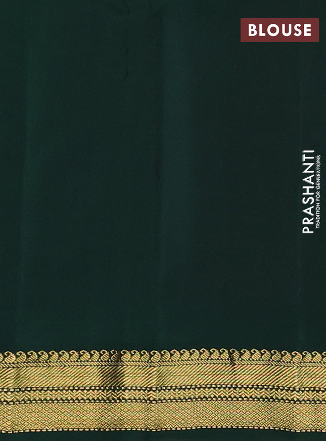 Pure kanchipuram silk saree yellow and bottle green with plain body and temple design zari woven korvai border