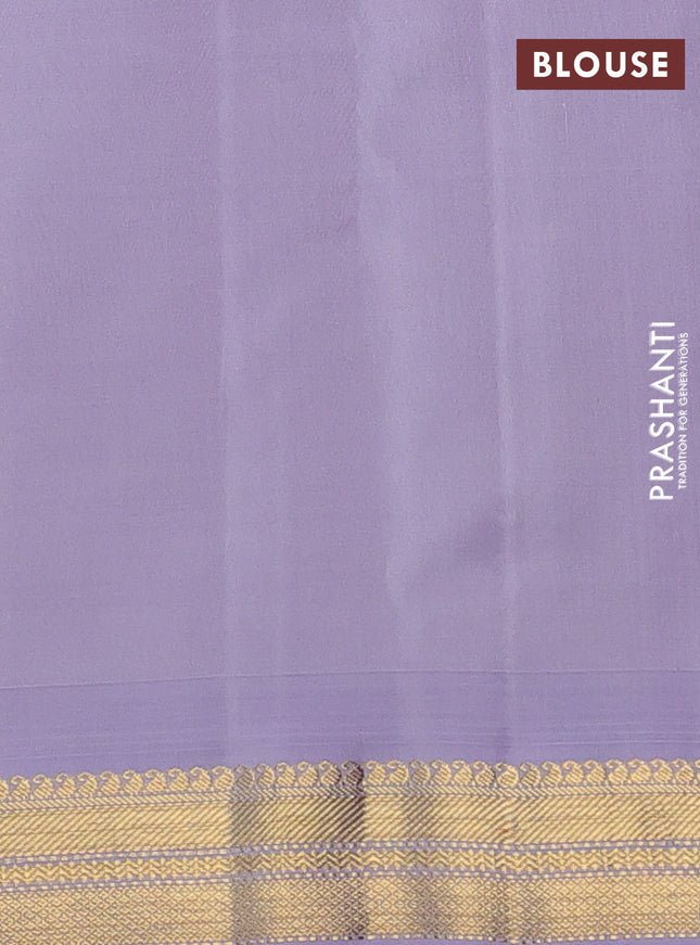 Pure kanchipuram silk saree purple and grey shade with plain body and temple design zari woven korvai border