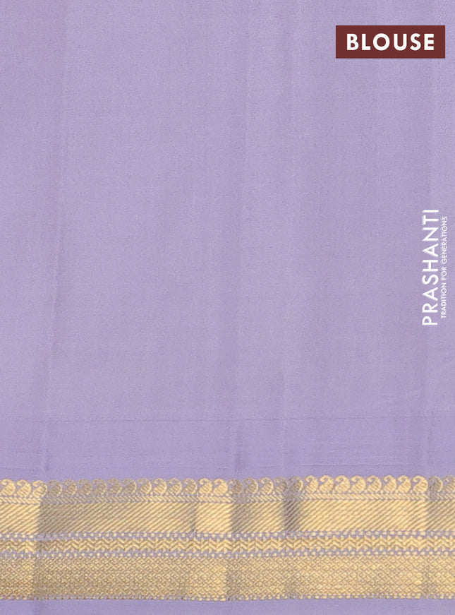 Pure kanchipuram silk saree coffee brown and pastel lavender with plain body and temple design zari woven korvai border