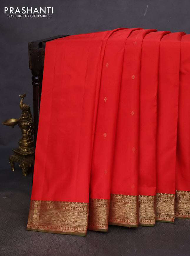 Pure kanchipuram silk saree red and dual shade of green with zari woven buttas and zari woven border