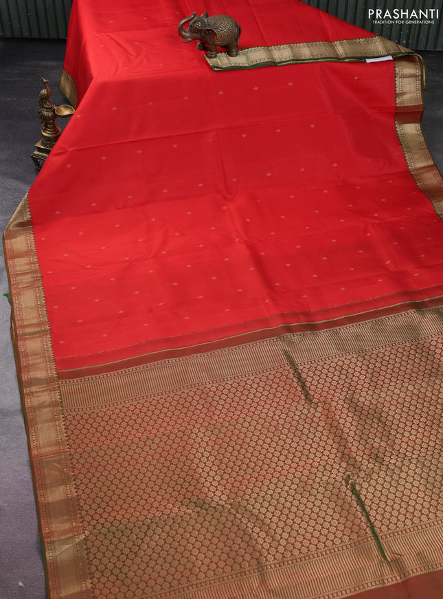 Pure kanchipuram silk saree red and dual shade of green with zari woven buttas and zari woven border