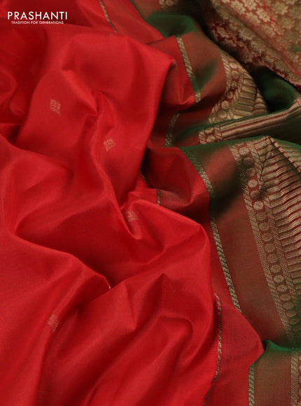 Pure kanchipuram silk saree red and dual shade of green with zari woven buttas and zari woven border
