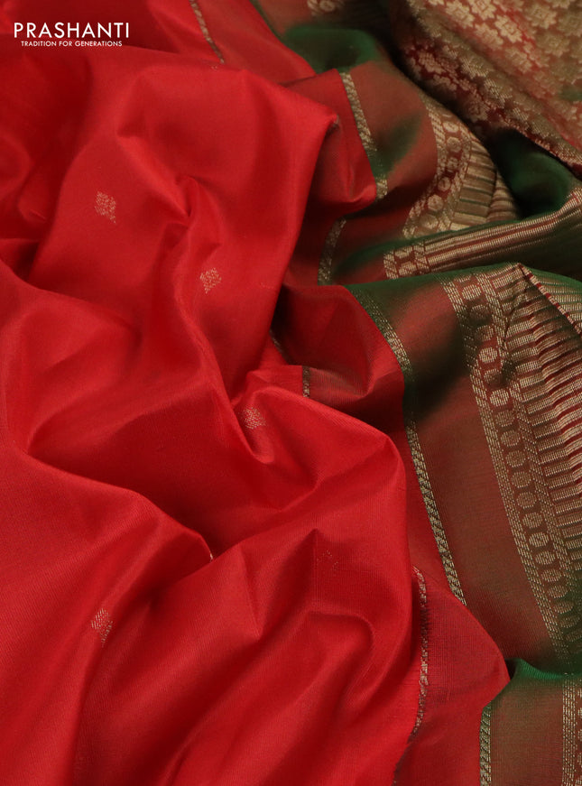 Pure kanchipuram silk saree red and dual shade of green with zari woven buttas and zari woven border