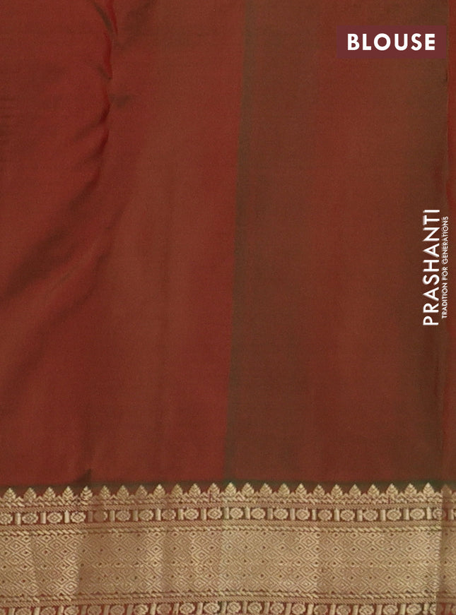 Pure kanchipuram silk saree red and dual shade of green with zari woven buttas and zari woven border