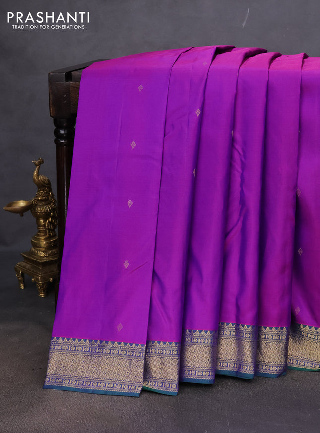 Pure kanchipuram silk saree purple and dual shade of green with zari woven buttas and zari woven border