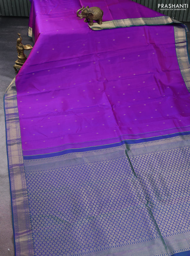 Pure kanchipuram silk saree purple and dual shade of green with zari woven buttas and zari woven border
