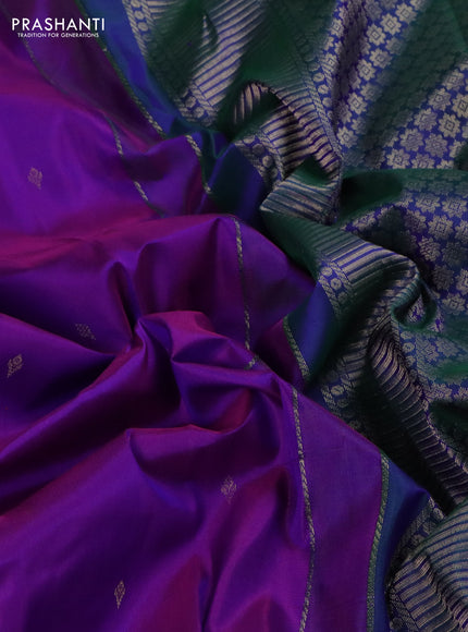 Pure kanchipuram silk saree purple and dual shade of green with zari woven buttas and zari woven border