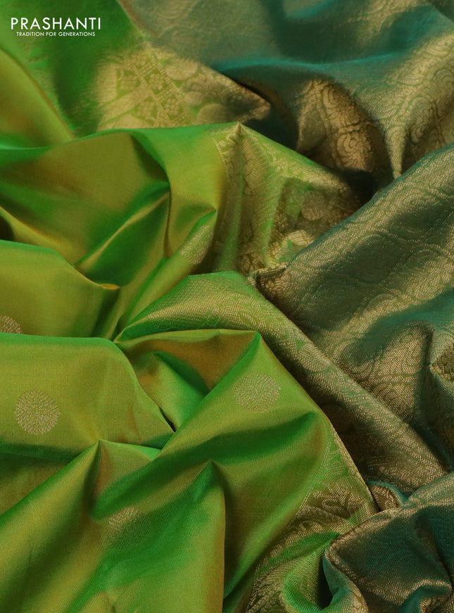 Pure kanchipuram silk saree light green and dual shade of green with zari woven buttas and annam zari woven border