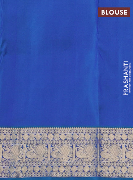 Pure kanchipuram silk saree purple and dual shade of teal green with zari woven buttas and annam zari woven border