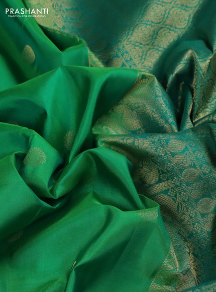 Pure kanchipuram silk saree green and teal green with zari woven buttas and annam zari woven border