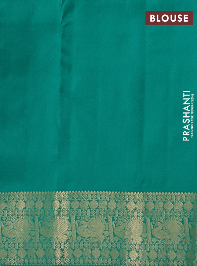 Pure kanchipuram silk saree green and teal green with zari woven buttas and annam zari woven border