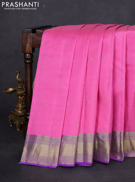 Pure kanchipuram silk saree light pink and teal green with zari woven buttas and rich zari woven border