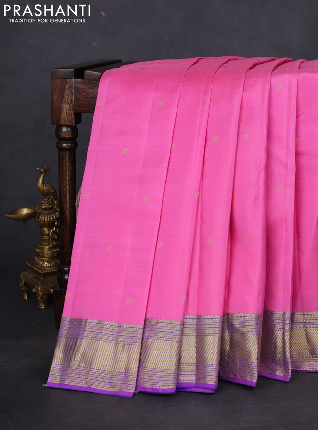 Pure kanchipuram silk saree light pink and teal green with zari woven buttas and rich zari woven border