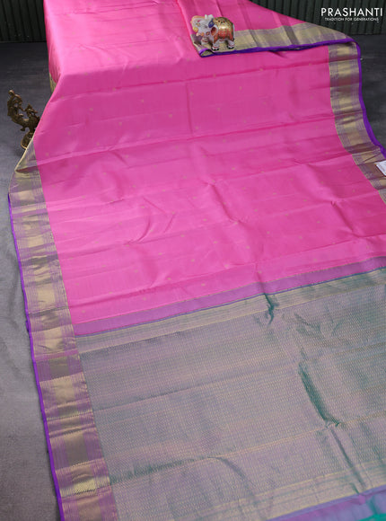 Pure kanchipuram silk saree light pink and teal green with zari woven buttas and rich zari woven border