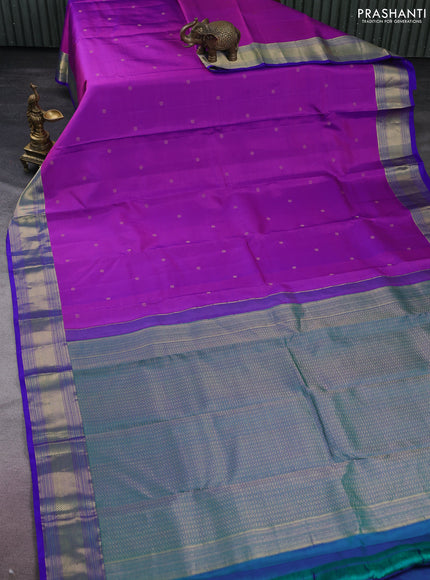 Pure kanchipuram silk saree purple and blue with zari woven buttas and rich zari woven border