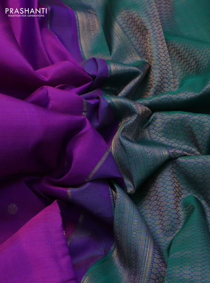 Pure kanchipuram silk saree purple and blue with zari woven buttas and rich zari woven border