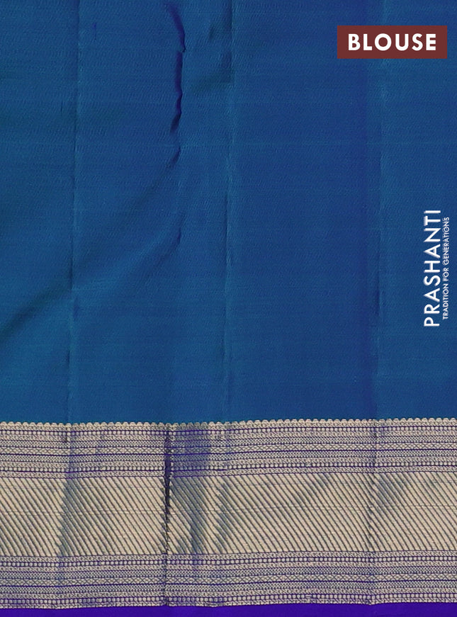 Pure kanchipuram silk saree purple and blue with zari woven buttas and rich zari woven border