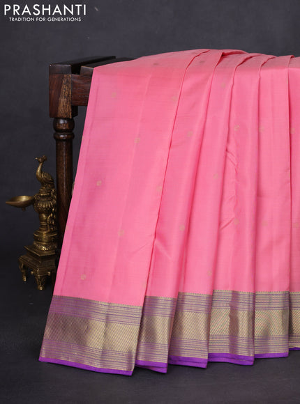 Pure kanchipuram silk saree peach pink and teal green with zari woven buttas and rich zari woven border