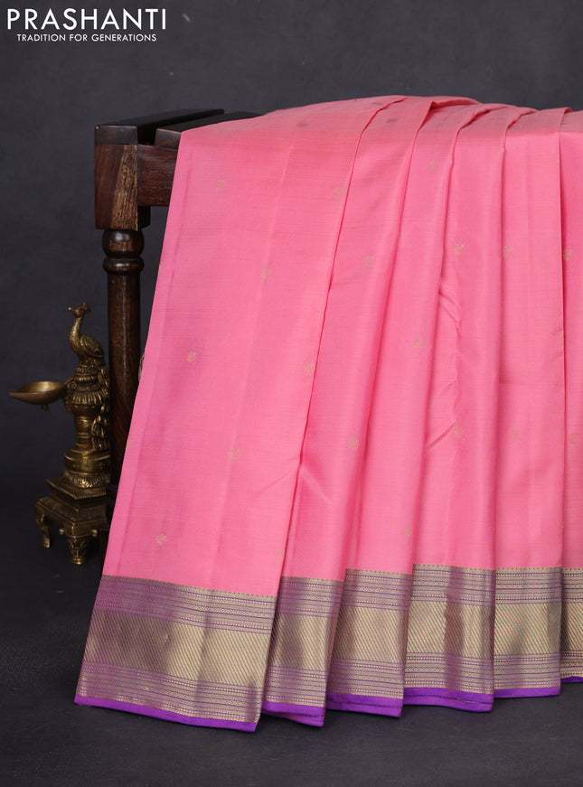 Pure kanchipuram silk saree peach pink and teal green with zari woven buttas and rich zari woven border