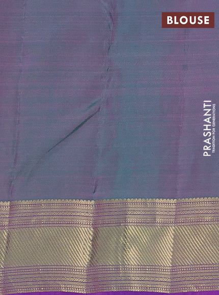 Pure kanchipuram silk saree peach pink and teal green with zari woven buttas and rich zari woven border