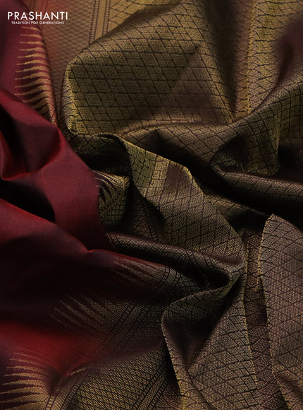 Pure kanchipuram silk saree deep maroon and coffee brown with zari woven annam buttas and temple zari woven border