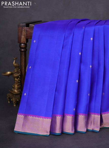 Pure kanchipuram silk saree royal blue and purple with zari woven buttas and rich zari woven border