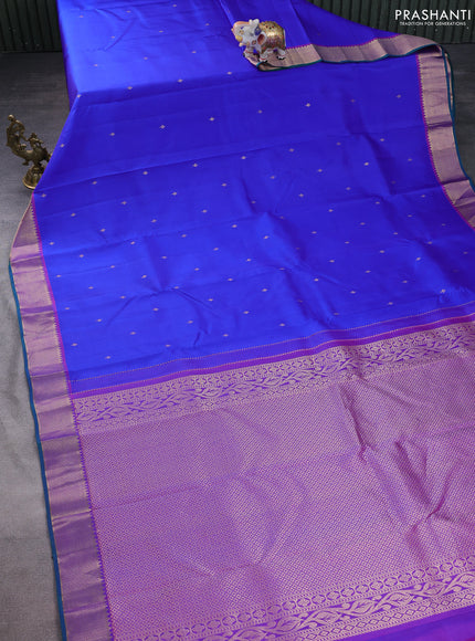Pure kanchipuram silk saree royal blue and purple with zari woven buttas and rich zari woven border