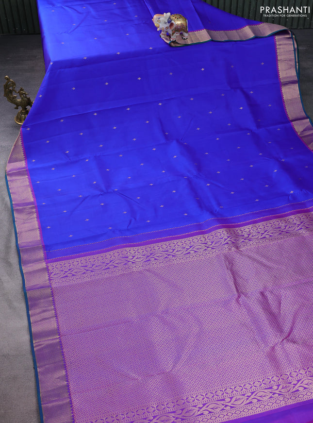 Pure kanchipuram silk saree royal blue and purple with zari woven buttas and rich zari woven border