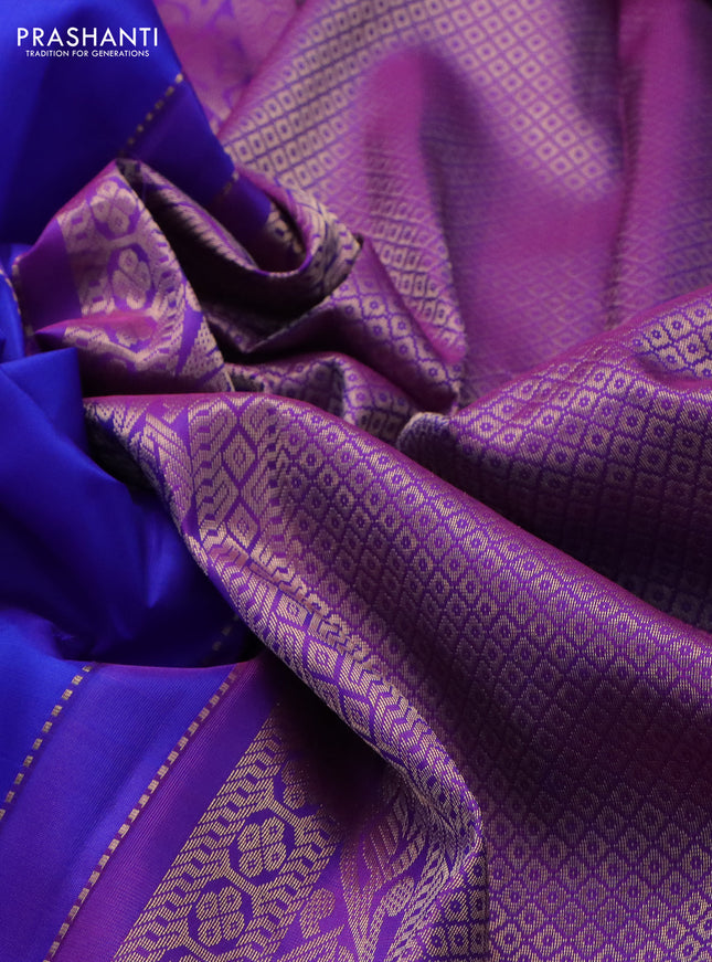 Pure kanchipuram silk saree royal blue and purple with zari woven buttas and rich zari woven border