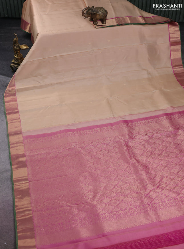 Pure kanchipuram silk saree sandal and pink with zari woven buttas and rich zari woven border