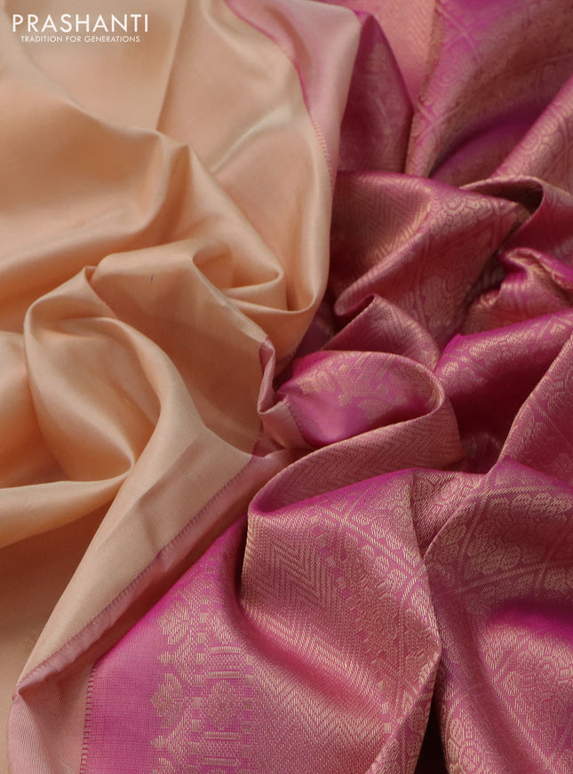 Pure kanchipuram silk saree sandal and pink with zari woven buttas and rich zari woven border