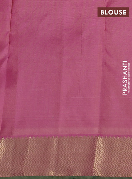 Pure kanchipuram silk saree sandal and pink with zari woven buttas and rich zari woven border