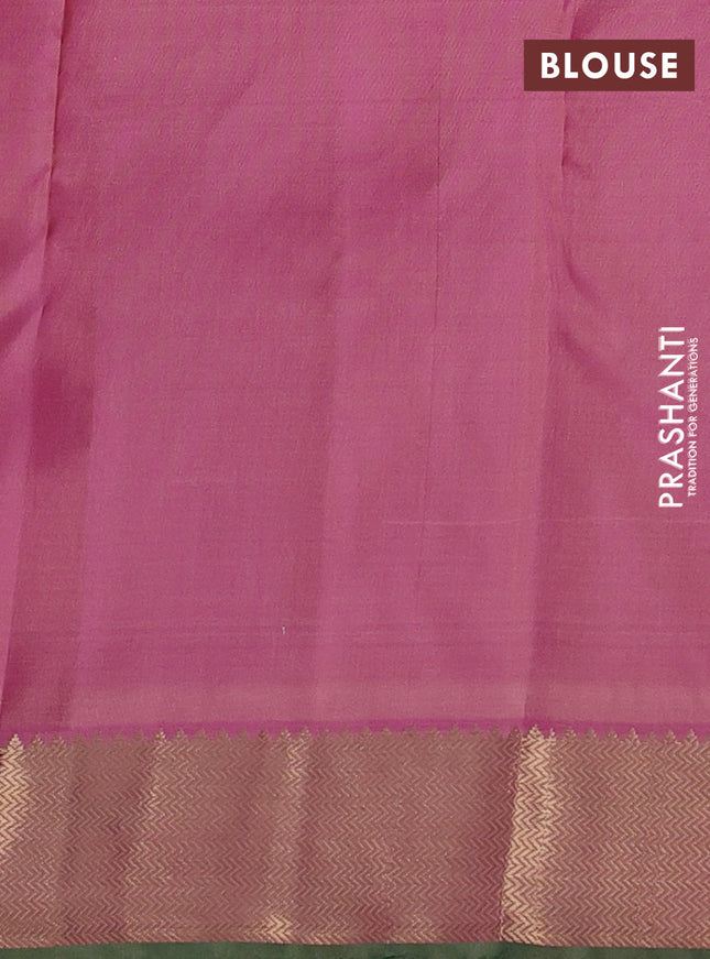 Pure kanchipuram silk saree sandal and pink with zari woven buttas and rich zari woven border