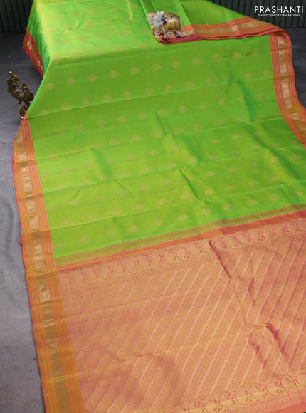 Pure kanchipuram silk saree light green and pink with zari woven buttas and rich zari woven border