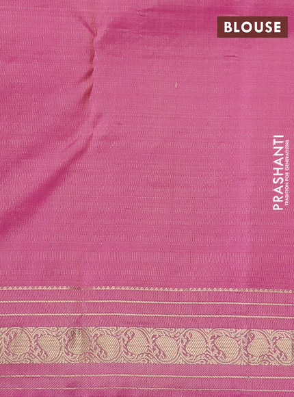 Pure kanchipuram silk saree cream and pink with zari woven buttas and zari woven border