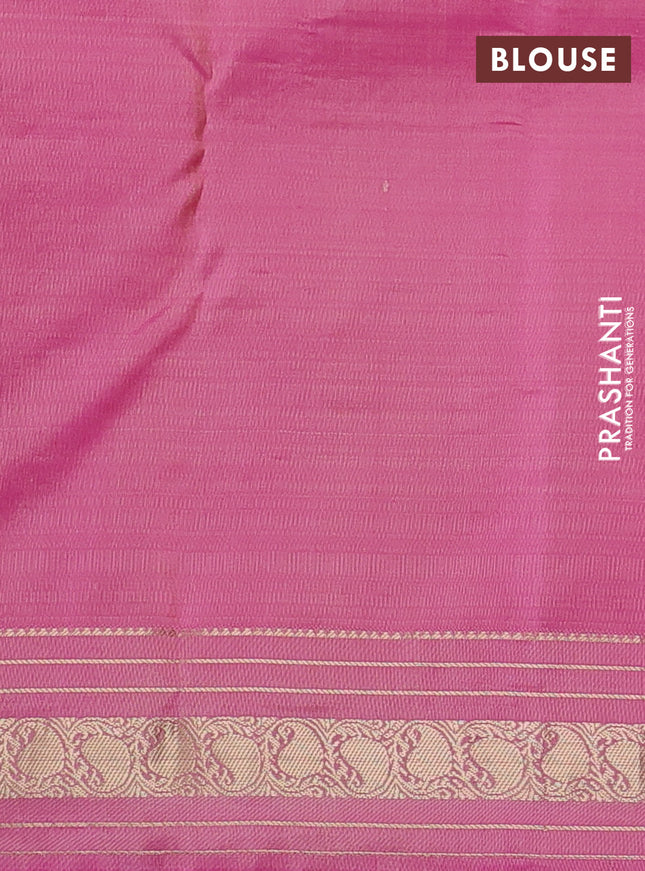 Pure kanchipuram silk saree cream and pink with zari woven buttas and zari woven border