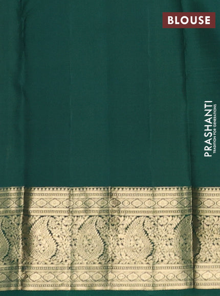 Pure kanchipuram silk saree yellow and green with allover small zari checked pattern and zari woven border